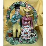 19TH CENTURY SHERRATT TYPE STAFFORDSHIRE PEARLWARE FIGURAL GROUP, 'The Proposal' or 'Courtship',