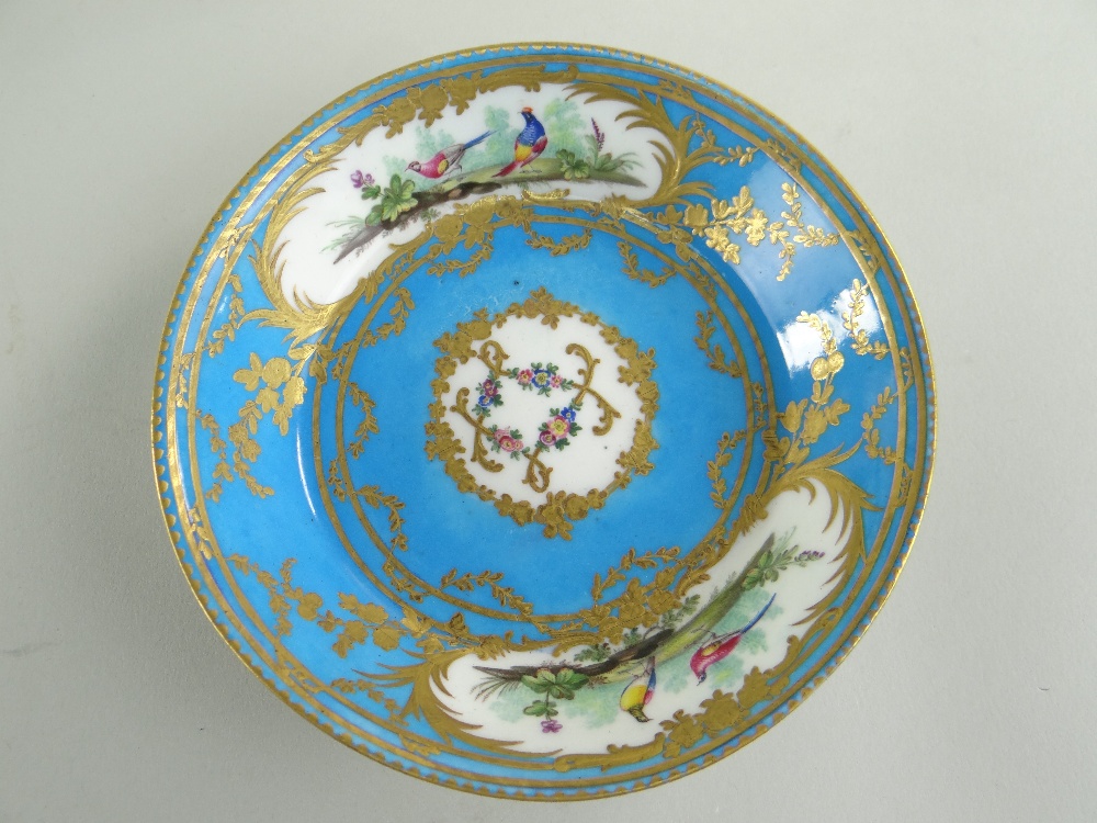 TWO SEVRES-STYLE PORCELAIN BLEU CELESTE TEA CUPS AND SAUCERS, 19th Century or later, decorated - Image 7 of 45