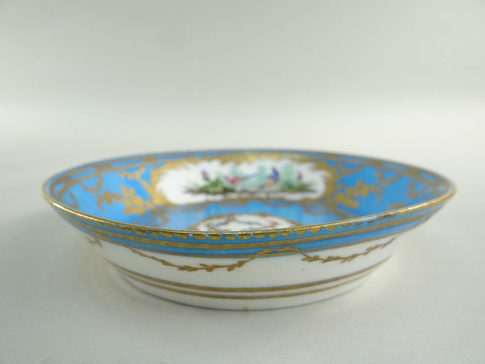 TWO SEVRES-STYLE PORCELAIN BLEU CELESTE TEA CUPS AND SAUCERS, 19th Century or later, decorated - Image 8 of 45