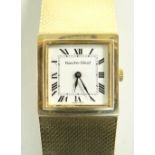 BUECHE GIROD 9CT GOLD GENTLEMAN'S WRISTWATCH, square enamel dial with Roman chapter ring,