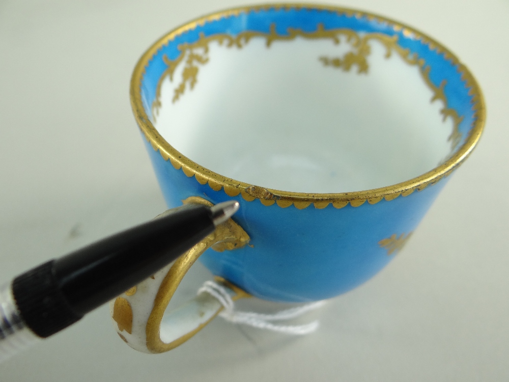 TWO SEVRES-STYLE PORCELAIN BLEU CELESTE TEA CUPS AND SAUCERS, 19th Century or later, decorated - Image 3 of 45