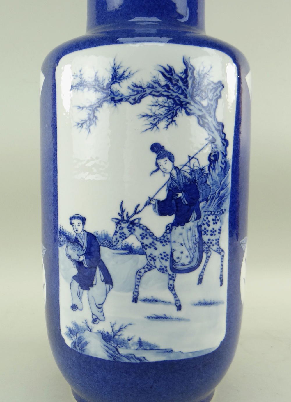 CHINESE POWDER BLUE GROUND PORCELAIN ROULEAU VASE, six-character Kangxi mark but 19th/20th - Image 2 of 8