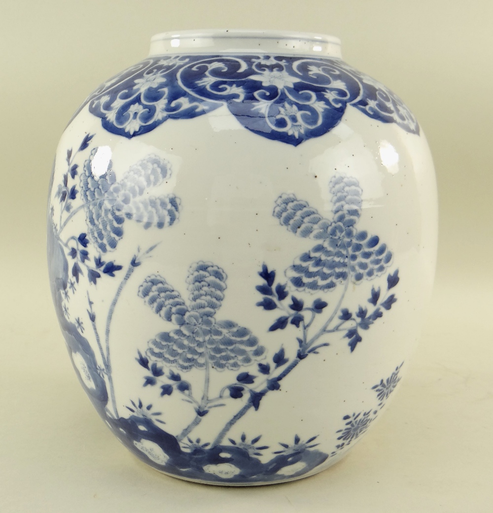 CHINESE BLUE & WHITE PORCELAIN JAR, Kangxi mark but later, painted with a long-tailed pheasant on - Image 2 of 6