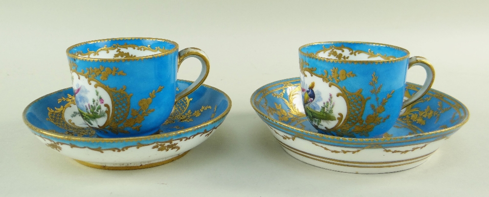 TWO SEVRES-STYLE PORCELAIN BLEU CELESTE TEA CUPS AND SAUCERS, 19th Century or later, decorated - Image 2 of 45