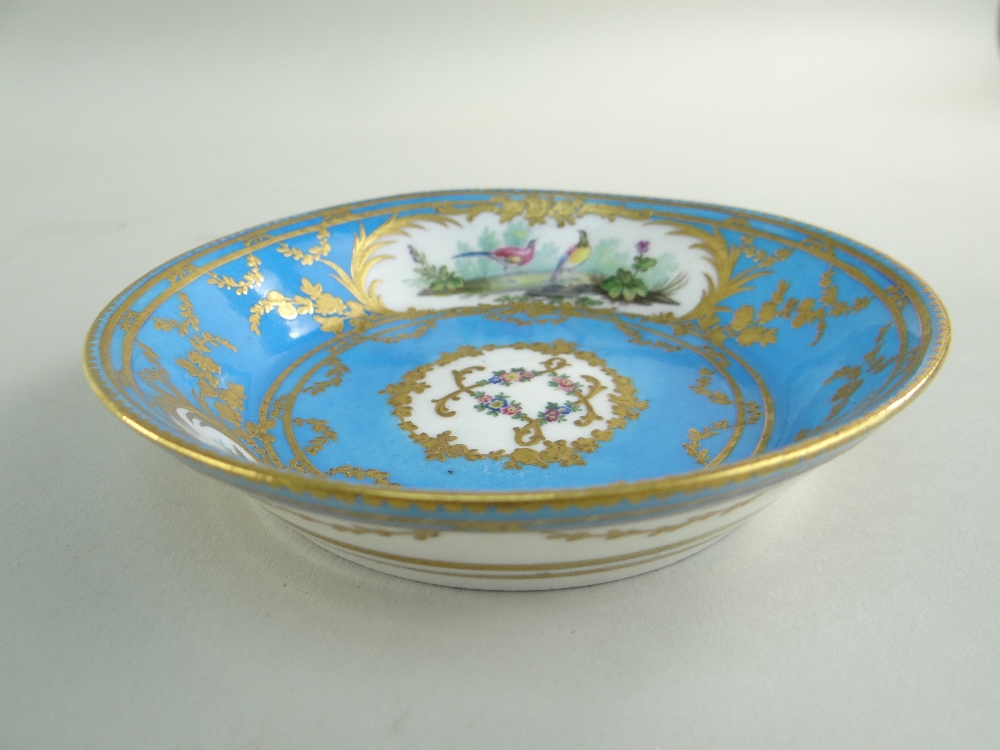 TWO SEVRES-STYLE PORCELAIN BLEU CELESTE TEA CUPS AND SAUCERS, 19th Century or later, decorated - Image 10 of 45