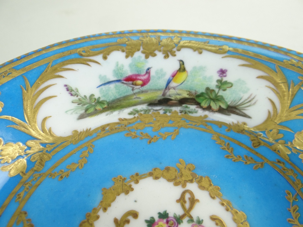 TWO SEVRES-STYLE PORCELAIN BLEU CELESTE TEA CUPS AND SAUCERS, 19th Century or later, decorated - Image 11 of 45