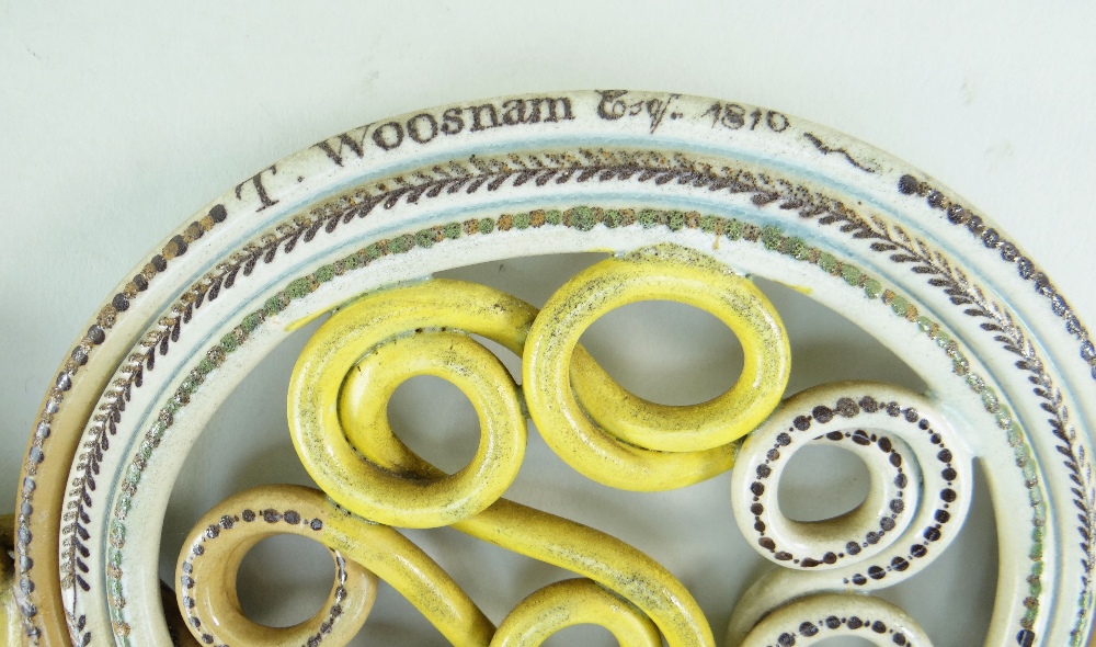 RARE NAMED & DATED PRATTWARE POTTERY NOVELTY COILED PIPE, dated 1810 and named "T.Woosnam Esq." with - Image 2 of 4