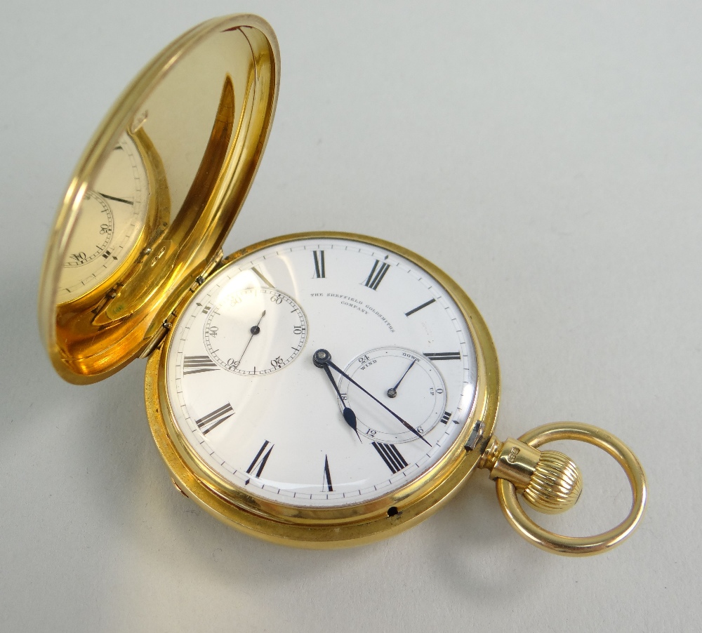 FINE VICTORIAN SHEFFIELD GOLDSMITHS CO. 18CT GOLD FULL HUNTER POCKET WATCH, by Victor Kullberg - Image 4 of 5