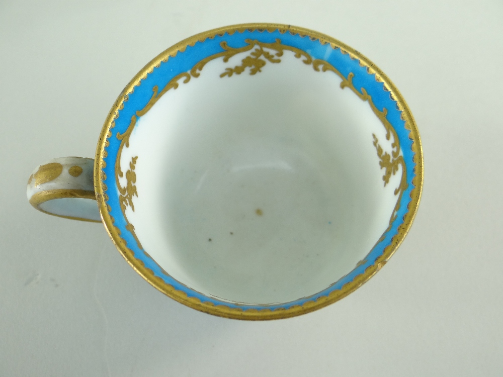 TWO SEVRES-STYLE PORCELAIN BLEU CELESTE TEA CUPS AND SAUCERS, 19th Century or later, decorated - Image 27 of 45