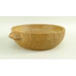 ROBERT 'MOUSEMAN' THOMPSON OAK NUT BOWL, adzed outside with 'signature' mouse carved in relief,