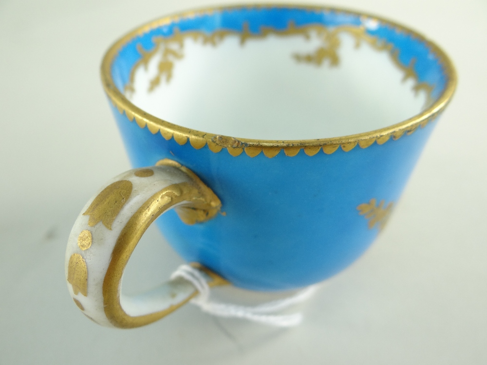 TWO SEVRES-STYLE PORCELAIN BLEU CELESTE TEA CUPS AND SAUCERS, 19th Century or later, decorated - Image 29 of 45