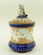 DOULTON LAMBETH TOBACCO JAR & COVER attributed to George Tinworth, the lid with seated mouse smoking