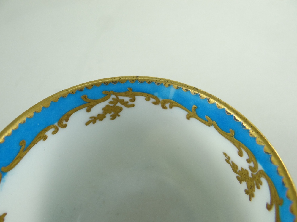 TWO SEVRES-STYLE PORCELAIN BLEU CELESTE TEA CUPS AND SAUCERS, 19th Century or later, decorated - Image 28 of 45