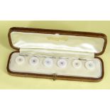 CASED SET OF SIX OPAL DRESS BUTTONS of circular shape in original vintage jewellery box marked '