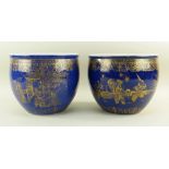 PAIR OF CHINESE POWDER BLUE & GILT PORCELAIN JARDINIERES, 19th/20th Century, decorated in gilt