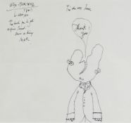 RONALD SEARLE (British, b. 1920) ink on paper - 'Thank You' note/letter with cartoon of a two headed