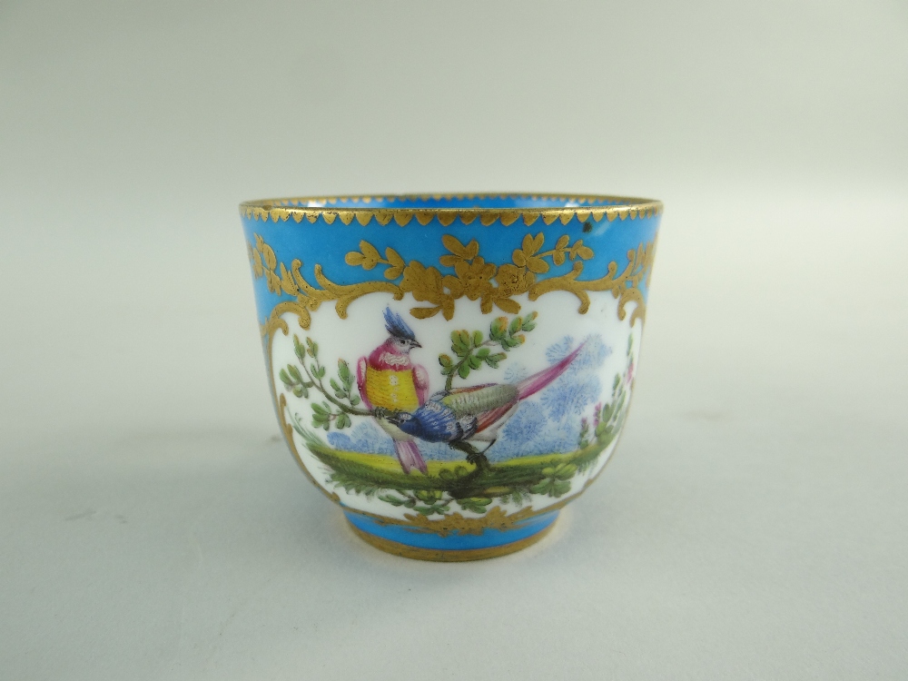 TWO SEVRES-STYLE PORCELAIN BLEU CELESTE TEA CUPS AND SAUCERS, 19th Century or later, decorated - Image 25 of 45