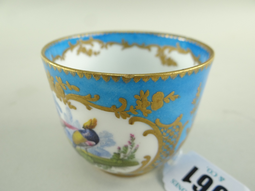 TWO SEVRES-STYLE PORCELAIN BLEU CELESTE TEA CUPS AND SAUCERS, 19th Century or later, decorated - Image 39 of 45