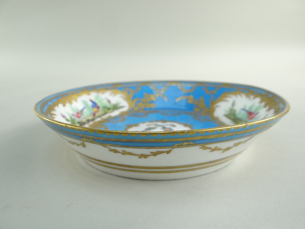 TWO SEVRES-STYLE PORCELAIN BLEU CELESTE TEA CUPS AND SAUCERS, 19th Century or later, decorated - Image 9 of 45