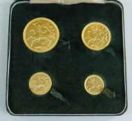 POBJOY MINT ISLE OF MAN 1973 GOLD FOUR COIN SOVEREIGN SET comprising £5 coin, £2 coin, sovereign and