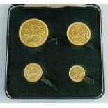 POBJOY MINT ISLE OF MAN 1973 GOLD FOUR COIN SOVEREIGN SET comprising £5 coin, £2 coin, sovereign and