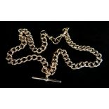 9CT GOLD ALBERT WATCH CHAIN, having curb links with 'T-bar', 45.5cms long, 58.6gms Provenance: