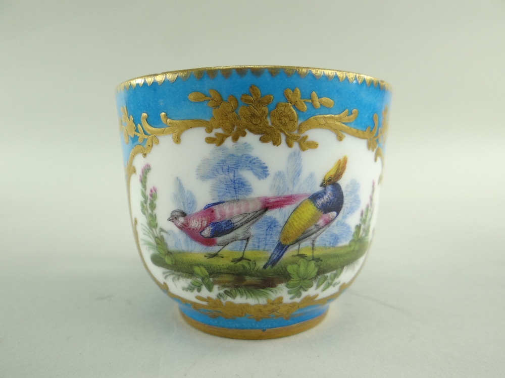 TWO SEVRES-STYLE PORCELAIN BLEU CELESTE TEA CUPS AND SAUCERS, 19th Century or later, decorated - Image 44 of 45