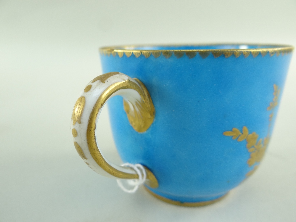 TWO SEVRES-STYLE PORCELAIN BLEU CELESTE TEA CUPS AND SAUCERS, 19th Century or later, decorated - Image 42 of 45