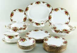 ROYAL ALBERT 'OLD COUNTRY ROSES' BONE CHINA DINNER TEA SET FOR SIX, comprising two vegetable