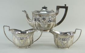 EDWARD VII SILVER THREE-PIECE BACHELORS TEA SET, Chester 1903, maker G N R H, with Rococo embossed