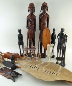 ASSORTED EAST AFRICAN SOUVENIRS, including carvings of Maasai warriors