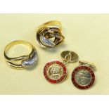 ASSORTED JEWELLERY comprising 18K gold diamond set 'knot' design ring (5.3gms), yellow metal diamond