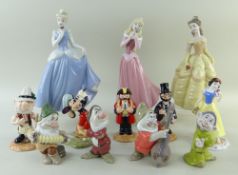 ASSORTED ANIMATED CHARACTER BONE CHINA FIGURES, including three Nao Disney princesses and four