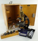 VINTAGE KARL ZEISS MONOCULAR MICROSCOPE, no. 178602, retailed by Andrew Baird (Edinburgh) with three