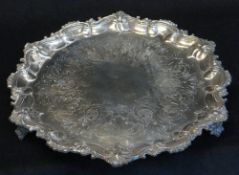 VICTORIAN SILVER SALVER, London 1858 by Edward Ker Reid, a Rococo shaped outline with Rocaille