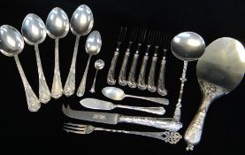 ASSORTED SILVER & EPNS, including silver Renaissance-style serving spoon, silver ivory-mounted