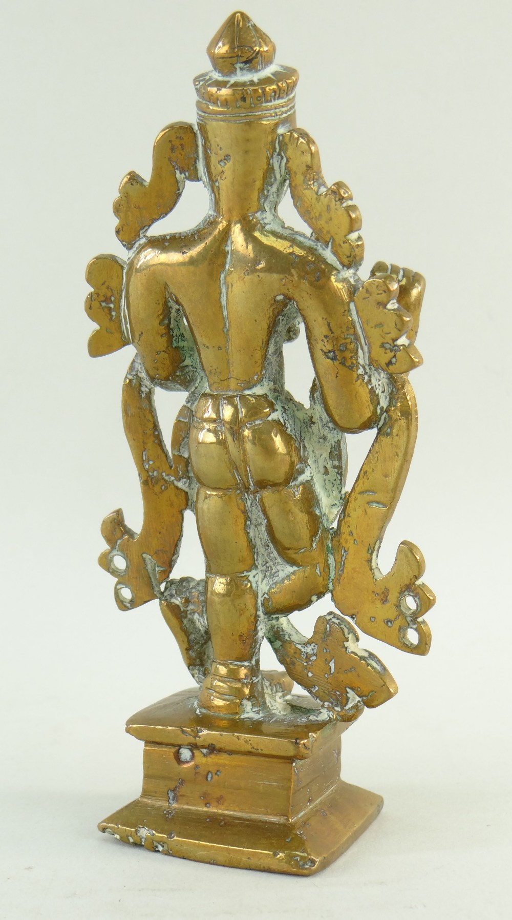 BRONZE FIGURE OF KRISHNA PLAYING THE FLUTE on stepped plinth base, 15cms high Condition: flute - Image 2 of 2