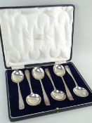 GEORGE V BOXED SET SIX SILVER DESSERT SPOONS, London 1917 by Josiah Williams and Co, ribbon and