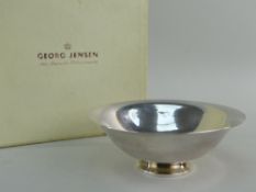 GEORG JENSEN DANISH SILVER CIRCULAR BOWL, model 575B by Harald Nielsen, planished pedestal form,