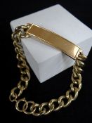 9CT GOLD CHUNKY CURB LINK I. D. BRACELET, 19.5cms long, 29.8gms