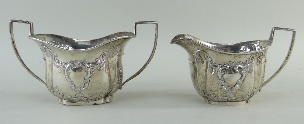 EDWARD VII SILVER THREE-PIECE BACHELORS TEA SET, Chester 1903, maker G N R H, with Rococo embossed - Image 3 of 3