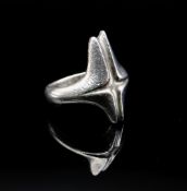 GEORG JENSEN DANISH SILVER RING, model 129 designed by Henning Koppel, of stylised cruciform, marked