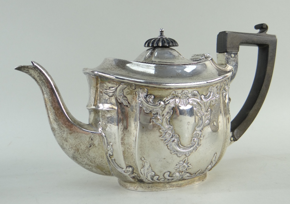 EDWARD VII SILVER THREE-PIECE BACHELORS TEA SET, Chester 1903, maker G N R H, with Rococo embossed - Image 2 of 3