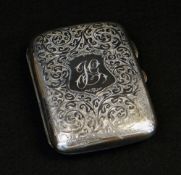 EDWARD VII SILVER CIGAR CASE, Birmingham 1909, maker R.P., the hip shaped case chased with scrolling