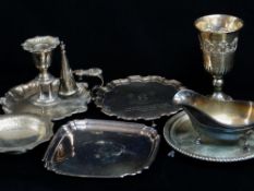 ASSORTED SILVER & PLATE, including modern silver presentation waiter by Carrs, 15.2cms diameter, 925