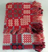 WELSH CWMLLWCHWR TAPESTRY BLANKET, pink cream and black, fringed, with green label, 160 x 229cms