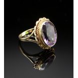9CT GOLD AMETHYST RING, measuring 13 x 10mms, ring size M, 4.1gms