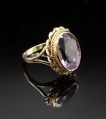 9CT GOLD AMETHYST RING, measuring 13 x 10mms, ring size M, 4.1gms
