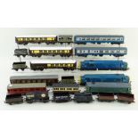 ASSORTED TRI-ANG & HORNBY 00 GAUGE TRAINS, plastic and tinplate, including stations and buildings,