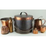 ASSORTED VINTAGE DOMESTIC METALWARE, including large copper cooking pan and cover, cast iton